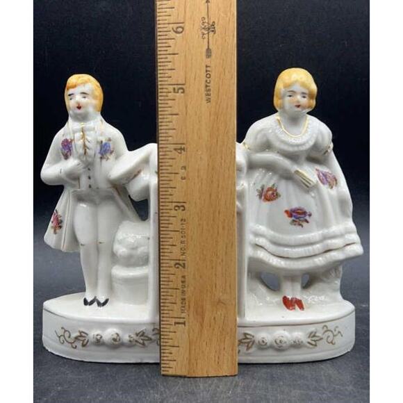 VTG Japanese Porcelain Colonial Man & Woman Bookends Hand-painted w/ 22K Gold - Picture 16 of 16